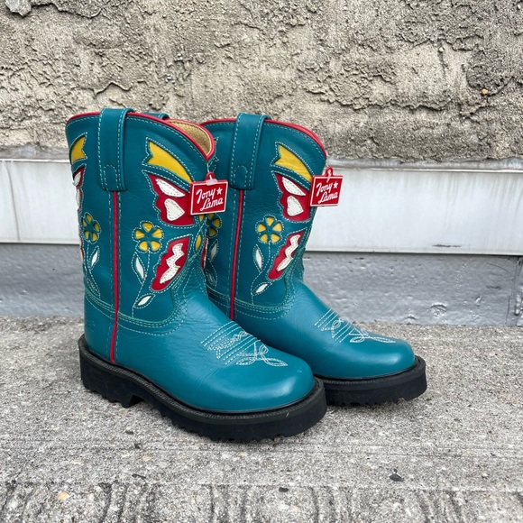 Tony Lama Other - Tony Lama NWT Turquoise Blue Girls Boots with Butterfly Inlay Sz 11.5